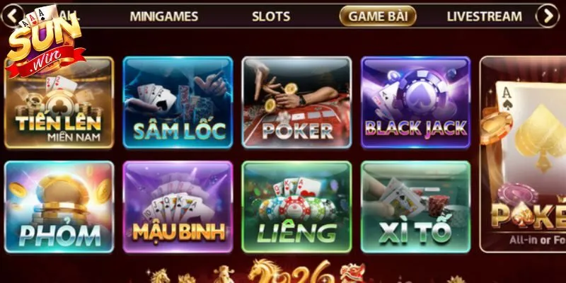 Hệ thống Game Bài Sunwin phong phú với nhiều thể loại